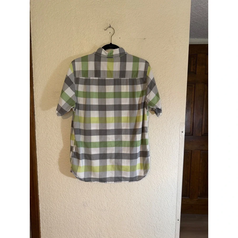 The North‎ Face Button Down Mens M Green Plaid Short Sleeve Hiking Casual Shirt
